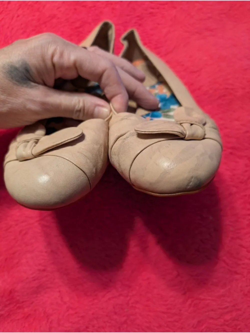 Born Leather Ballet Flats Womens 6.5 M Peach Beige Bow Slip On Floral Insole